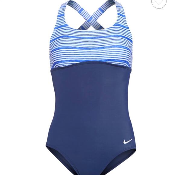 NWT Nike One Piece Swimsuit Navy and Blue Stripe - Picture 1 of 6